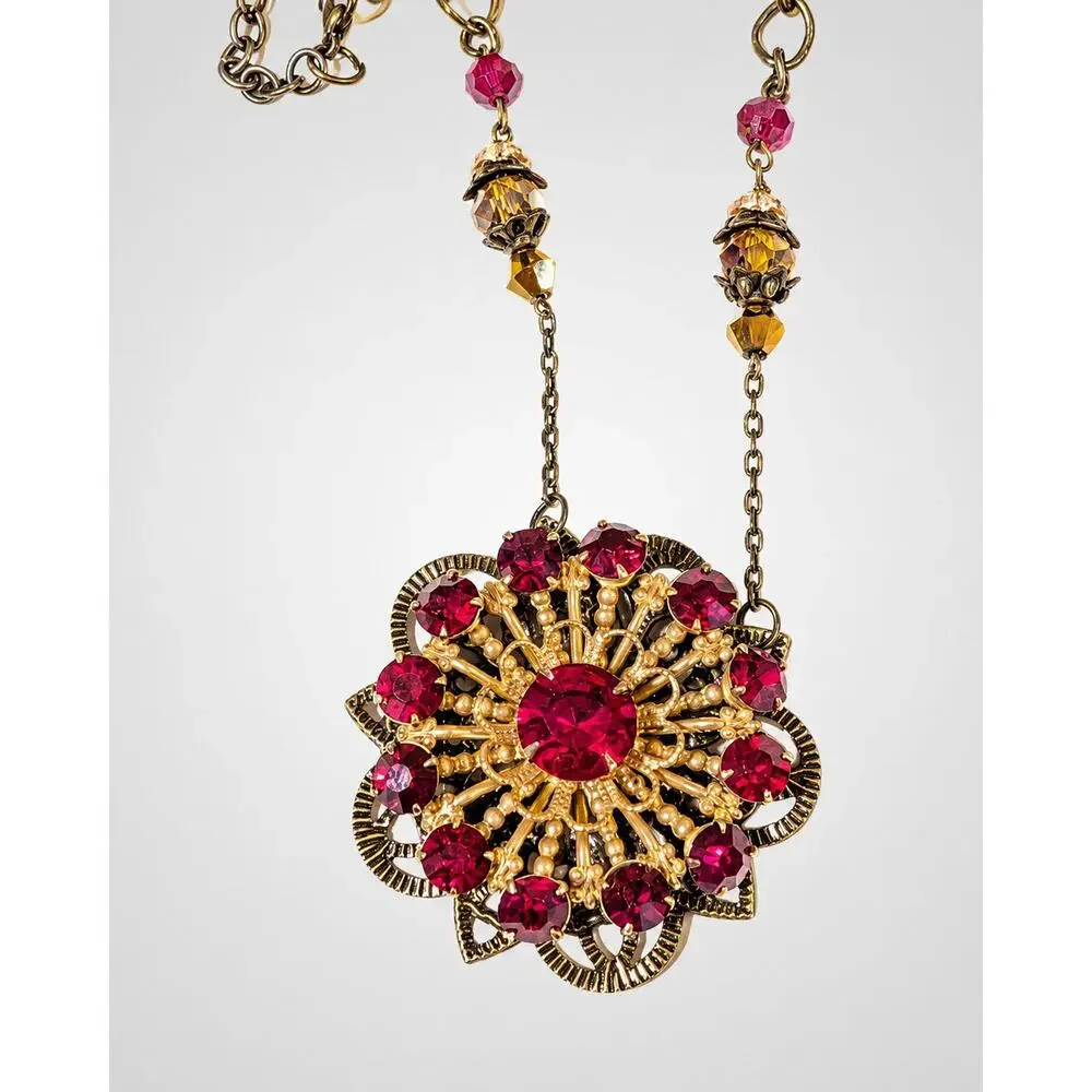 Victorian Style Red Glass Necklace Adjustable 2